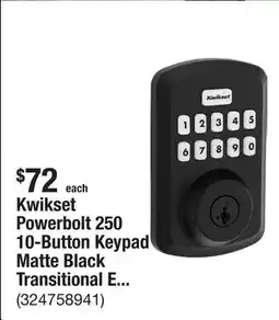The Home Depot Kwikset Powerbolt 250 10-Button Keypad Matte Black Transitional Electronic Deadbolt Door Lock offer