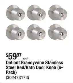 The Home Depot Defiant Brandywine Stainless Steel Bed/Bath Door Knob (6-Pack) offer