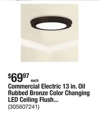 The Home Depot Commercial Electric 13 in. Oil Rubbed Bronze Color Changing LED Ceiling Flush Mount (2-Pack) offer