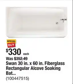 The Home Depot Swan 30 in. x 60 in. Fiberglass Rectangular Alcove Soaking Bathtub with Right Drain in White offer