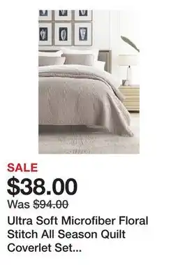 Belk Ultra Soft Microfiber Floral Stitch All Season Quilt Coverlet Set with Shams offer