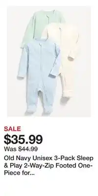 Old Navy Old Navy Unisex 3-Pack Sleep & Play 2-Way-Zip Footed One-Piece for Baby offer