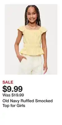 Old Navy Old Navy Ruffled Smocked Top for Girls offer