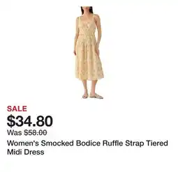 Belk Women's Smocked Bodice Ruffle Strap Tiered Midi Dress offer