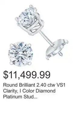 Costco Round Brilliant 2.40 ctw VS1 Clarity, I Color Diamond Platinum Stud Earrings offer