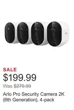 Costco Arlo Pro Security Camera 2K (6th Generation), 4-pack offer