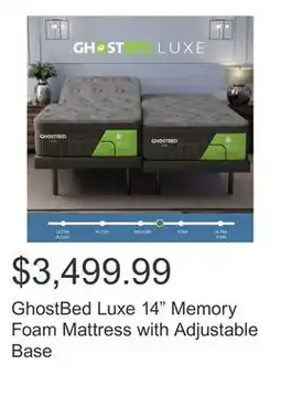Costco GhostBed Luxe 14 Memory Foam Mattress with Adjustable Base offer