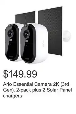 Costco Arlo Essential Camera 2K (3rd Gen), 2-pack plus 2 Solar Panel chargers offer