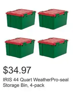 Costco IRIS 44 Quart WeatherPro-seal Storage Bin, 4-pack offer