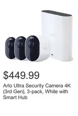 Costco Arlo Ultra Security Camera 4K (3rd Gen), 3-pack, White with Smart Hub offer