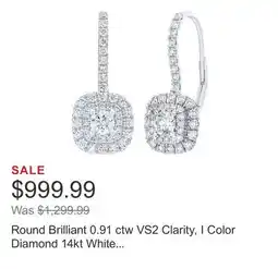 Costco Round Brilliant 0.91 ctw VS2 Clarity, I Color Diamond 14kt White Gold Dangle Earrings offer