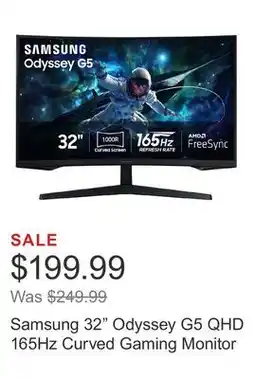 Costco Samsung 32 Odyssey G5 QHD 165Hz Curved Gaming Monitor offer