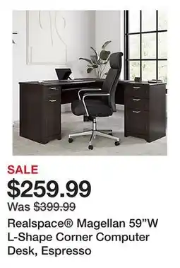 Office Depot Realspace Magellan 59W L-Shape Corner Computer Desk, Espresso offer