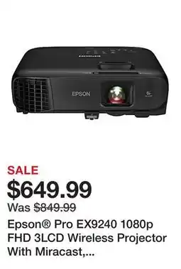 Office Depot Epson Pro EX9240 1080p FHD 3LCD Wireless Projector With Miracast, V11H978020 offer