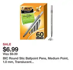 Office Depot BIC Round Stic Ballpoint Pens, Medium Point, 1.0 mm, Translucent Barrel, Black Ink, Pack Of 60 Pens offer