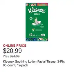 Costco Kleenex Soothing Lotion Facial Tissue, 3-Ply, 85-count, 12-pack offer