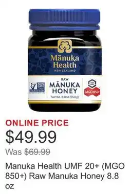 Costco Manuka Health UMF 20+ (MGO 850+) Raw Manuka Honey 8.8 oz offer
