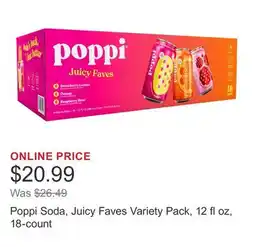 Costco Poppi Soda, Juicy Faves Variety Pack, 12 fl oz, 18-count offer