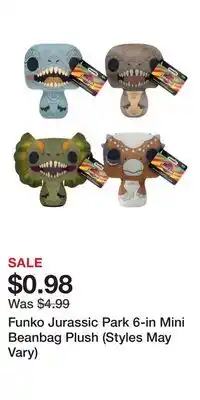 Game Stop Funko Jurassic Park 6-in Mini Beanbag Plush (Styles May Vary) offer