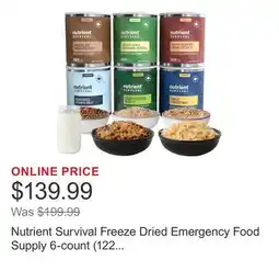 Costco Nutrient Survival Freeze Dried Emergency Food Supply 6-count (122 Total Servings) offer