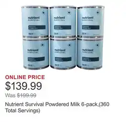 Costco Nutrient Survival Powdered Milk 6-pack,(360 Total Servings) offer