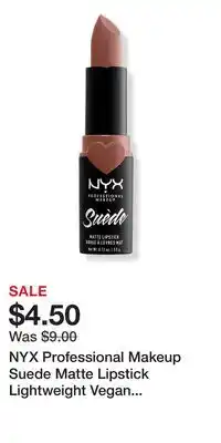 Ulta Beauty NYX Professional Makeup Suede Matte Lipstick Lightweight Vegan Lipstick offer