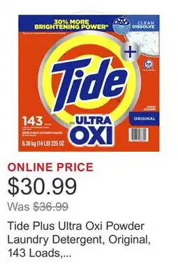 Costco Tide Plus Ultra Oxi Powder Laundry Detergent, Original, 143 Loads, 225 oz offer