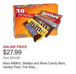 Costco Mars M&M's, Skittles and More Candy Bars, Variety Pack, Full Size, 30-count offer