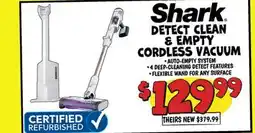 Ollie's Shark DETECT CLEAN & EMPTY CORDLESS VACUUM offer