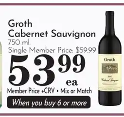 Pavilions Groth Cabernet Sauvignon offer