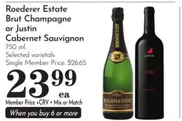 Pavilions Roederer Estate Brut Champagne or Justin Cabernet Sauvignon offer