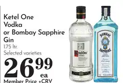Pavilions Ketel One Vodka or Bombay Sapphire Gin offer