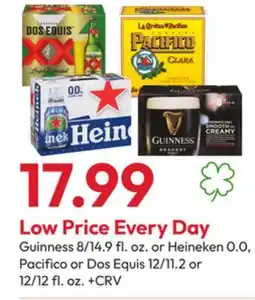 Stater Bros Guinness 8/14.9 fl. oz. or Heineken 0.0, Pacifico or Dos Equis 12/11.2 or 12/12 fl. oz offer