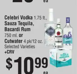Smart & Final Celebri Vodka, Sauza Tequila, Bacardi Rum or Cutwater offer