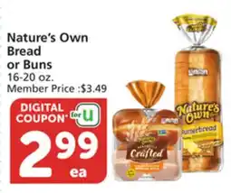 Vons Nature's Own Bread or Buns offer
