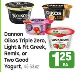 Tony’s Fresh Market Dannon Oikos Triple Zero, Light & Fit Greek Remix, or Two Good offer