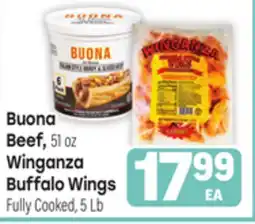 Tony’s Fresh Market Buona Beef, 51 oz Winganza Buffalo Wings Fully Cooked, 5Lb offer