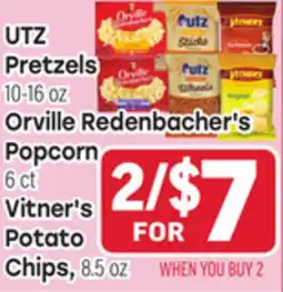 Tony’s Fresh Market UTZ Pretzels 10-16oz, Orville Redenbacher's Popcorn 6ct, Vitner's Potato Chips, 8.5oz offer