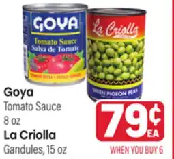 Tony’s Fresh Market Goya Tomato Sauce, 8 oz La Criolla Gandules, 15oz offer