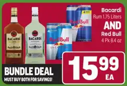 Tony’s Fresh Market Bacardi Rum 1.75 Liters Beer, AND Red Bull 4 Pk 8.4 oz offer