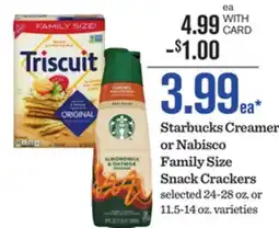 Mariano's Starbucks Creamer or Nabisco Family Size Snack Crackers offer