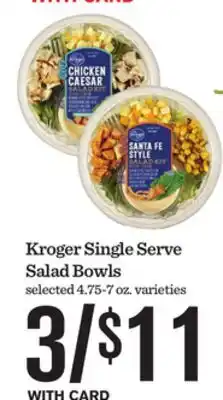 Mariano's Kroger Single Serve Salad Bowls offer