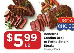Food 4 Less Boneless London Broil or Petite Sirloin Steaks offer