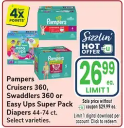 Jewel-Osco Pampers Cruisers 360, Swaddlers 360 or Easy Ups Super Pack Diapers offer