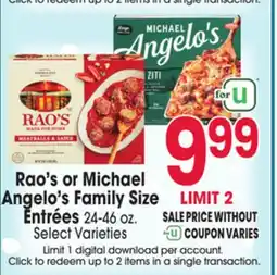 Jewel-Osco Rao's or Michael Angelo's Family Size Entrées offer
