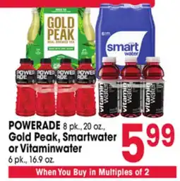 Jewel-Osco POWERADE 8 pk., 20 oz., Gold Peak, Smartwater or Vitaminwater 6 pk., 16.9 oz offer