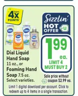 Jewel-Osco Dial Liquid Hand Soap 11 oz., or Foaming Hand Soap 7.5 oz offer