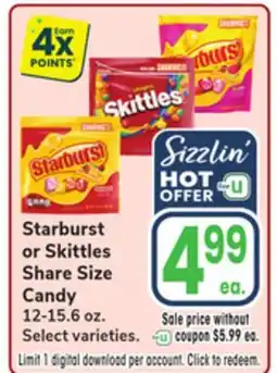 Jewel-Osco Starburst or Skittles Share Size Candy offer