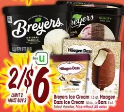 Jewel-Osco Breyers Ice Cream 1.5 qt., Haagen Dazs Ice Cream 1.4 oz. or Bars 3 ct offer