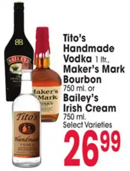 Jewel-Osco Tito's Handmade Vodka 1 ltr., Maker's Mark Bourbon 750 ml. or Bailey's Irish Cream 750 ml offer